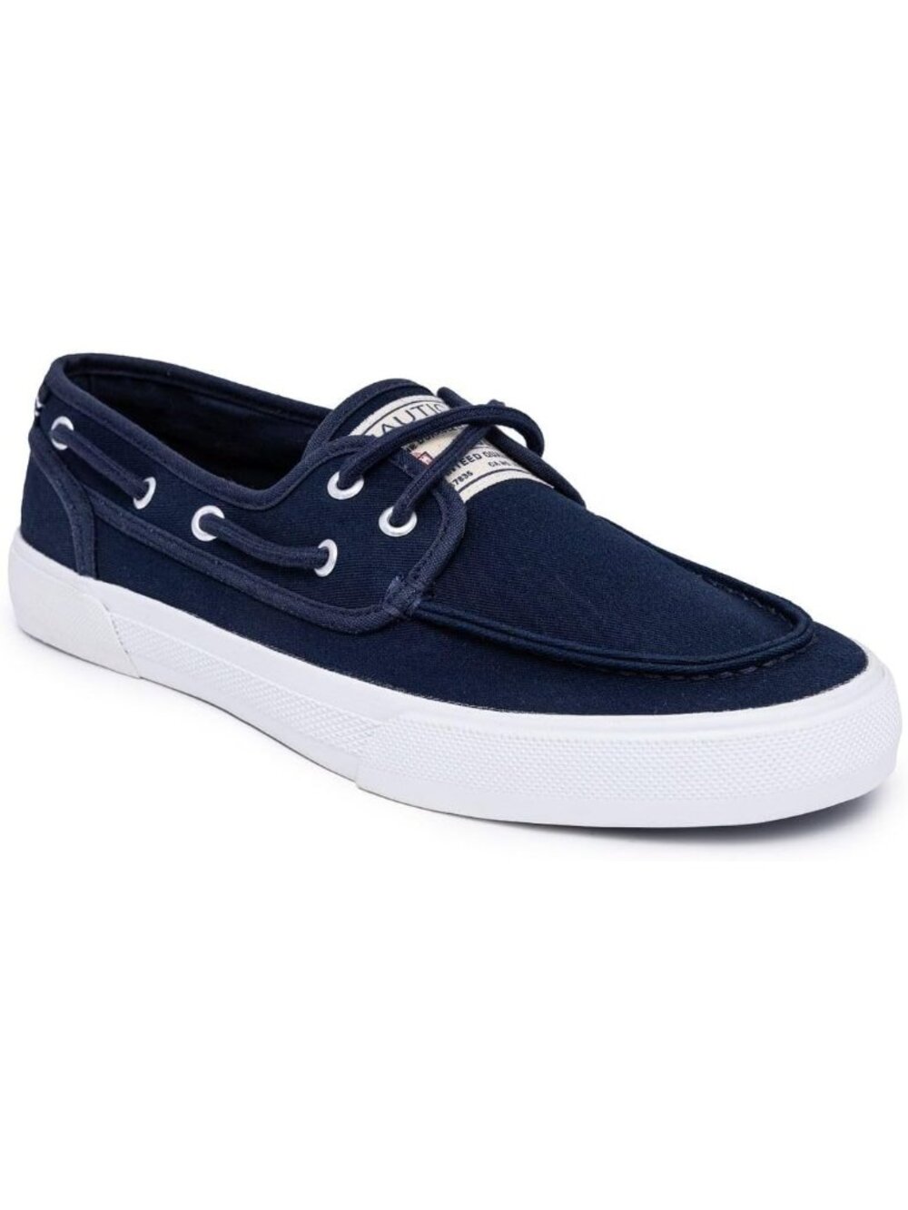 Nautica Men's Navy Twill Moc Toe Cushioned Insole Deck Fashion Lace Up Loafers